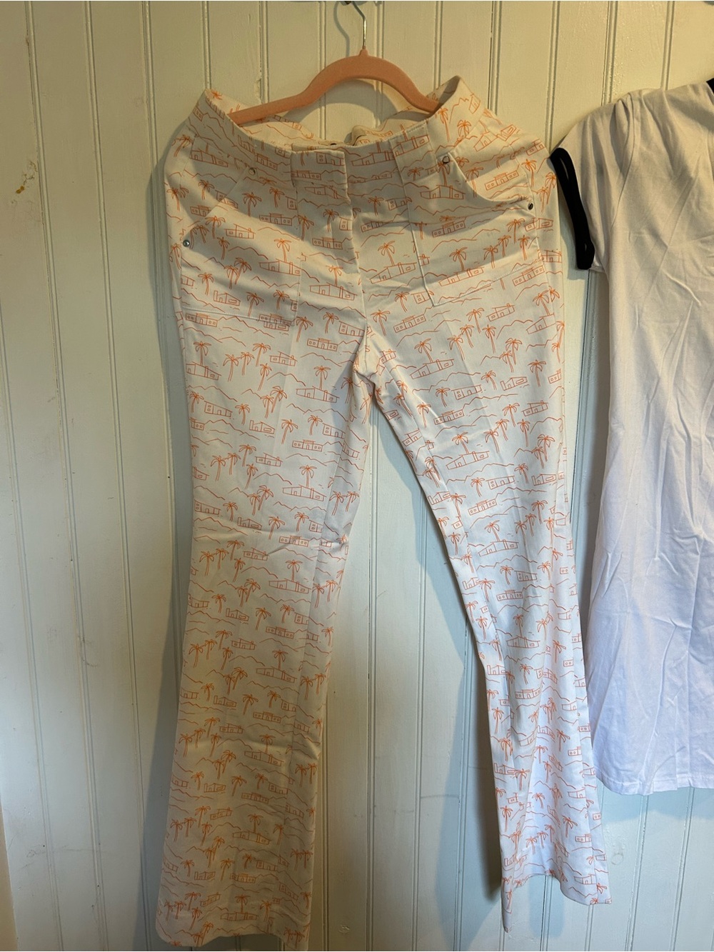Carlisle White Pants with Orange Palm-Print